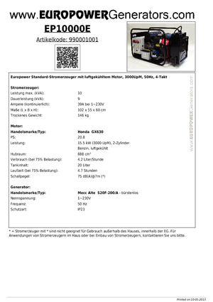 Benzinski generatori struje Europower EP10000E (MA)