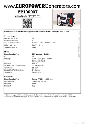 Benzinski generatori struje Europower EP10000T (S)
