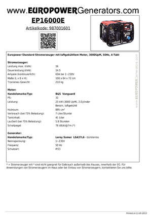Benzinski generatori struje Europower EP 16000 E (LS)