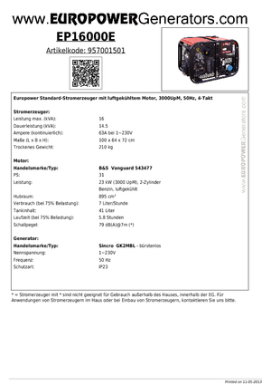 Benzinski generatori struje Europower EP16000E (S)