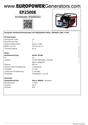 Benzinski generatori struje Europower EP2500E (S)