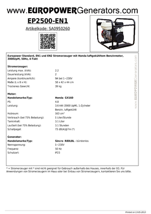 Benzinski generatori struje Europower EP2500-EN1 (S)