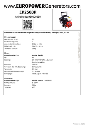 Benzinski generatori struje Europower EP2500P (S)