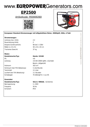 Benzinski generatori struje Europower EP2500 (S)
