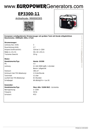 Benzinski generatori struje Europower EP3300-11 (MA)