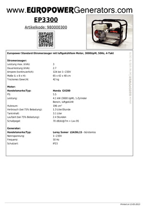 Benzinski generatori struje Europower EP 3300 (LS)