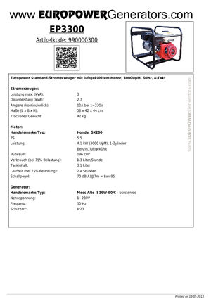 Benzinski generatori struje Europower EP 3300 MA