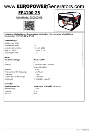 Benzinski generatori struje Europower EP 4100/25 (LS)