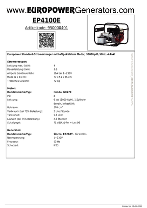 Benzinski generatori struje Europower EP4100E (S)