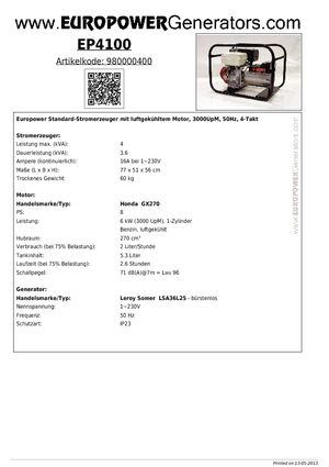 Benzinski generatori struje Europower EP 41000 (LS)
