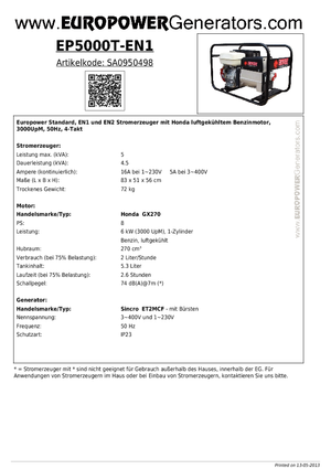 Benzinski generatori struje Europower EP 5000 T-EN1 (S)