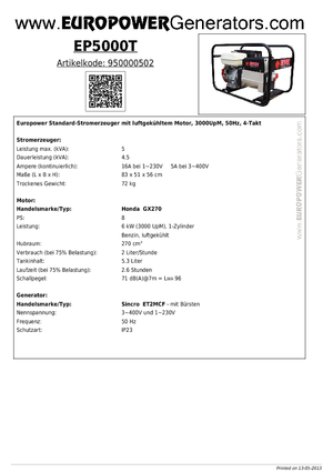 Benzinski generatori struje Europower EP5000T (S)