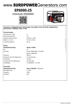 Benzinski generatori struje Europower EP6000-25 (S)