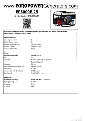 Benzinski generatori struje Europower EP6000E-25 (S)