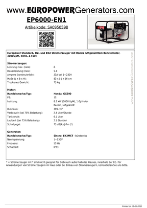 Benzinski generatori struje Europower EP6000 EN1 (S)