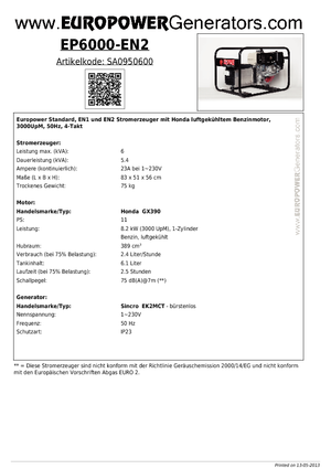 Benzinski generatori struje Europower EP 6000 EN2 (S)