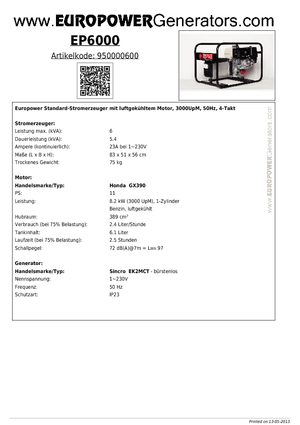 Benzinski generatori struje Europower EP6000 (S)