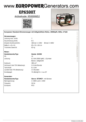 Benzinski generatori struje Europower EP6500T (S)