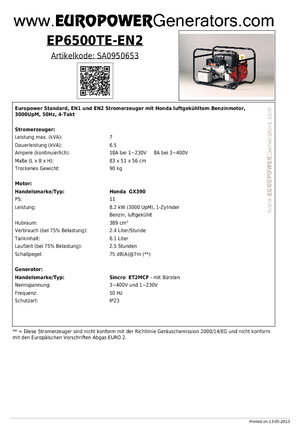 Benzinski generatori struje Europower EP6500TE-EN2 (S)