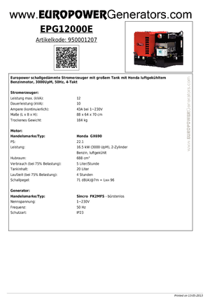 Benzinski generatori struje Europower EPG12000E (S)