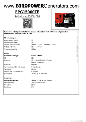 Benzinski generatori struje Europower EPG15000TE (S)