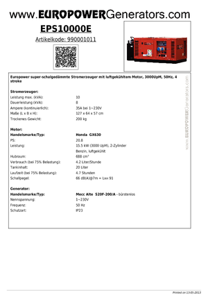 Benzinski generatori struje Europower EPS10000E (MA)