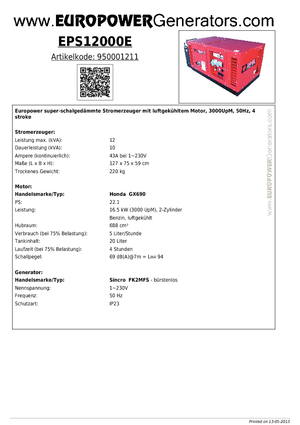 Benzinski generatori struje Europower EPS12000E (S)