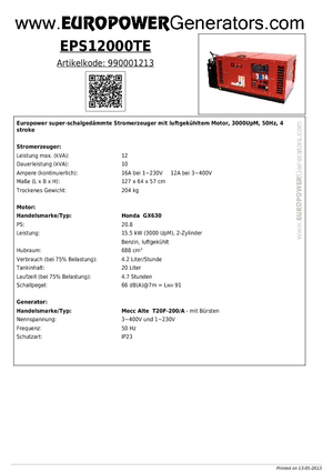 Benzinski generatori struje Europower EPS12000TE (MA)