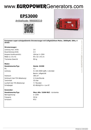 Benzinski generatori struje Europower EPS 3000 (MA)