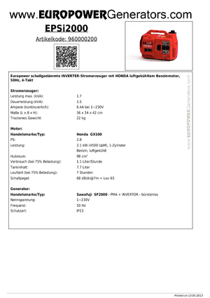 Benzinski generatori struje Europower EPSi2000 (Sa)