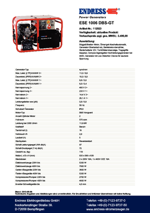 Benzinski generatori struje Endress ESE 1006 DBS-GT