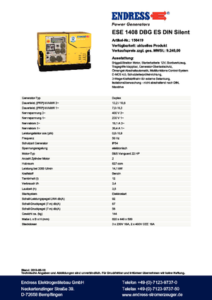 Benzinski generatori struje Endress ESE 1408 DBG ES DIN Silent