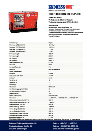 Benzinski generatori struje Endress ESE 1408 DBG ES Duplex Silent