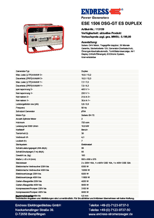 Benzinski generatori struje Endress ESE 1506 DSG-GT ES Duplex