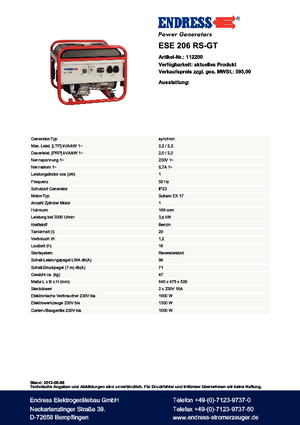 Benzinski generatori struje Endress ESE 206 RS-GT