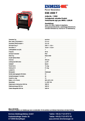 Benzinski generatori struje Endress ESE 4500 T Silent