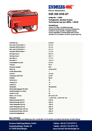 Benzinski generatori struje Endress ESE 506 DHS-GT