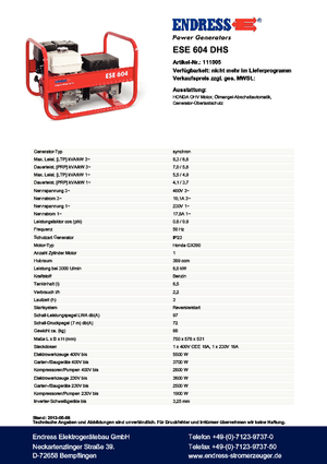 Benzinski generatori struje Endress ESE 604 DHS