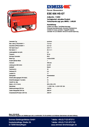 Benzinski generatori struje Endress ESE 606 HS-GT