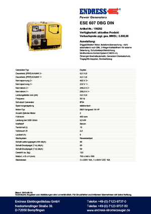 Benzinski generatori struje Endress ESE 607 DBG DIN