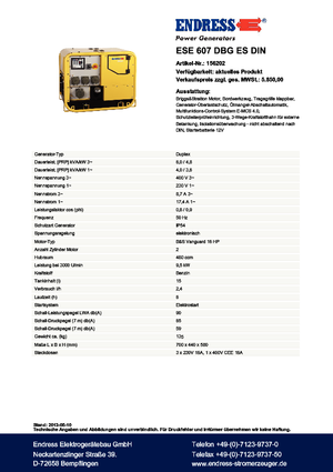 Benzinski generatori struje Endress ESE 607 DBG ES DIN