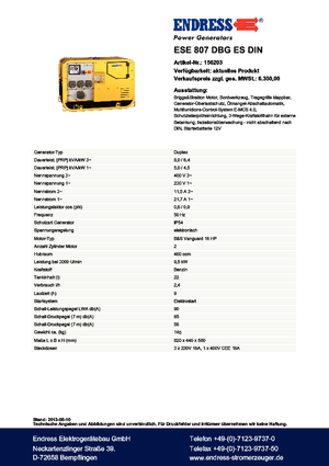 Benzinski generatori struje Endress ESE 807 DBG ES DIN