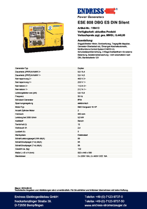 Benzinski generatori struje Endress ESE 808 DBG ES DIN Silent