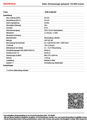 Benzinski generatori struje Honda EU 65 iS