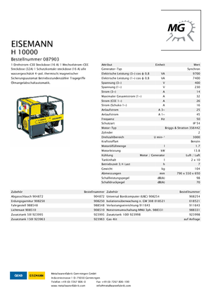 Benzinski generatori struje Eisemann H 10000