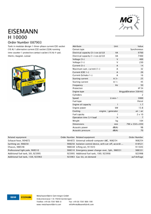 Benzinski generatori struje Eisemann H 10000