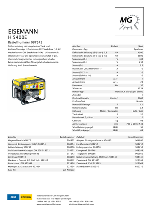 Benzinski generatori struje Eisemann H 5400  E