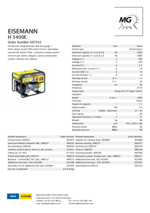 Benzinski generatori struje Eisemann H 5400  E