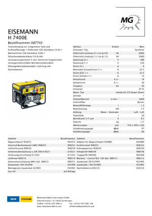 Benzinski generatori struje Eisemann H 7400 E