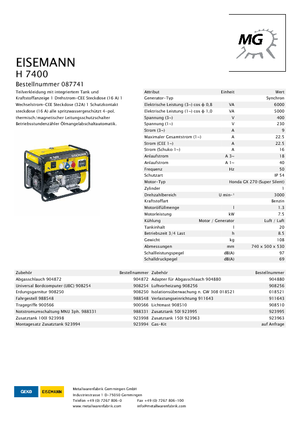 Benzinski generatori struje Eisemann H 7400